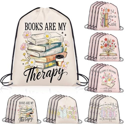 Bulyoou 24 Pcs Book Lover Drawstring Backpack Reading Books Gift Drawstring Bags Large Read Reusable String Bag for Book Club Librarian Bookish Teacher Reward Supplies Gifts - style: Book Lover