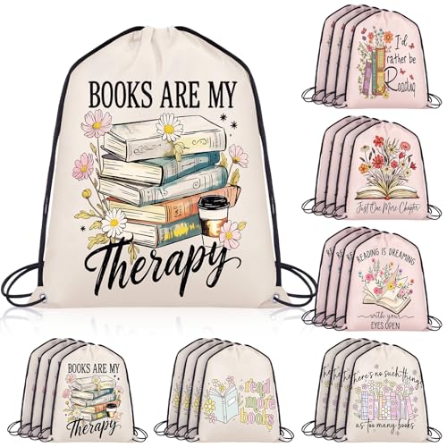 Bulyoou 24 Pcs Book Lover Drawstring Backpack Reading Books Gift Drawstring Bags Large Read Reusable String Bag for Book Club Librarian Bookish Teacher Reward Supplies Gifts - style: Book Lover