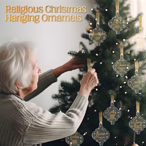 Kasyat 10 Sets Christian Tree Ornaments Bulk Clear with Cards, Pastoral - style: Pastoral