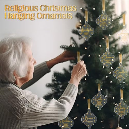 Kasyat 10 Sets Christian Tree Ornaments Bulk Clear with Cards, Pastoral - style: Pastoral