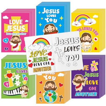 Dvbonike 48Pcs Jesus Loves You Coloring Books Religious DIY Color-in Pages - color: C-Jesus Loves You (48Pcs)
