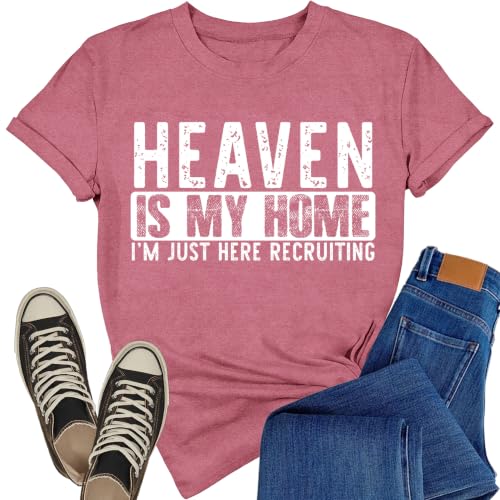 Christian Shirts for Women Bible Verse Faith Heaven is My Home Tee - color: Pink, size: X-Large