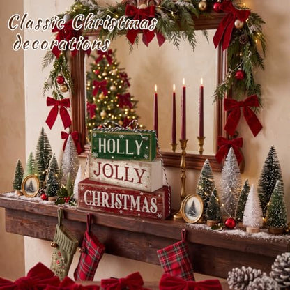 Moucuny 4 Pcs Christmas Table Decoration for Home Rustic Jolly Stacked Sign - style: Candy Christmas