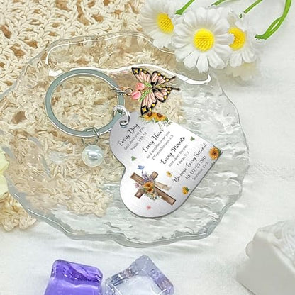 Inspirational Keychain for Women, Appreciation Gift for Mother Daughter Best Friend, Christmas Key Ring - style: Cross Floral