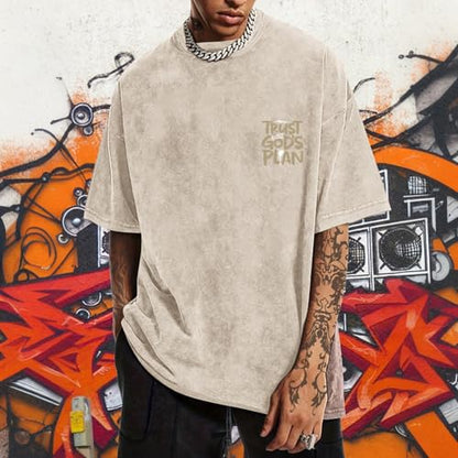 BINTEHGS Oversized Christian T Shirts for Men Jesus Trust Gods Plan Shirt - color: Apricot, size: Small