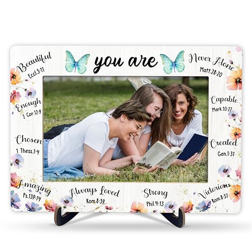 Christian Encouragement Picture Frame, Butterfly Wooden Photo Frame With Stand For Office Home, Inspirational Scripture Gifts For Women, Bible Verses Gifts For Sister Friend Colleague Daughter, A16 - color: You Are Beautiful
