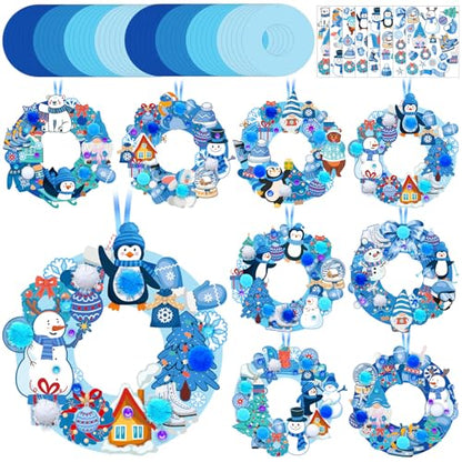 Hollowfly 48 Sets Winter Wreath Craft Kits, DIY Snowflake Snowman Decor - style: Winter Holiday