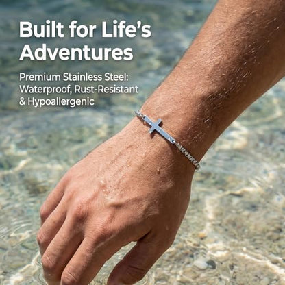 Cross Bracelet for Men with Inspirational Card - color: Silvery