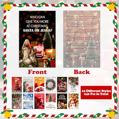 240PCS Christmas Gospel Tract Cards, Bulk Pocket Prayer Cards with Bible Verses, Christian Evangelism Handouts for Kids Adults Church Ministry Outreach Supplies, 12 Designs - color: Christmas