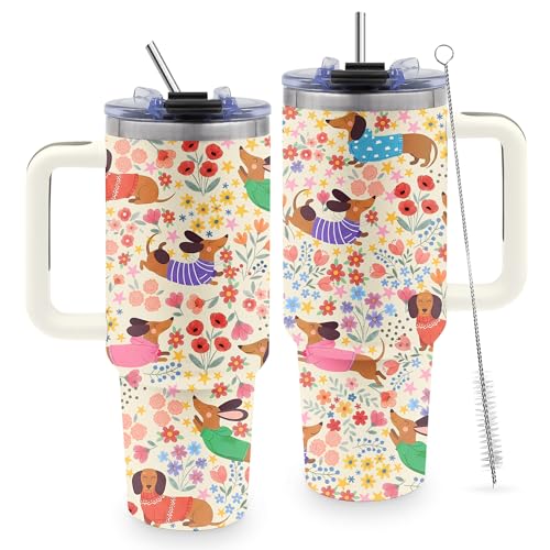 Dachshund Gifts for Women, 40oz Tumbler with Handle & Straw - color: Dachshund-Yellow
