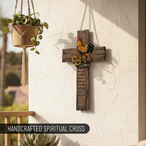 Pine Ridge Chicken Cross - Wall Hanging Cross, Hanging Home, Spiritual Decor For Wall, Wildlife Decorations For Home Cabin, Chicken Decor