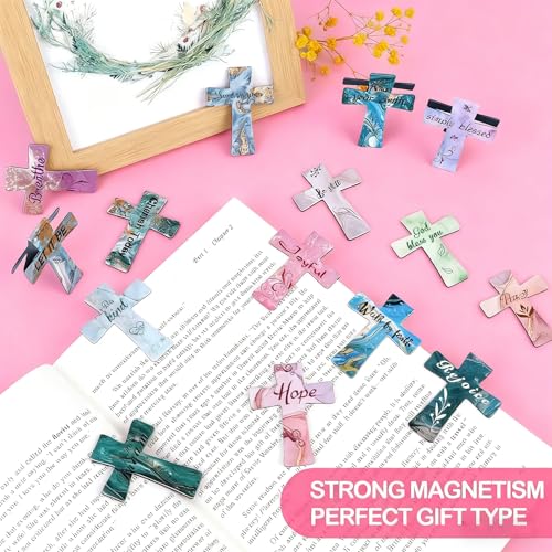 18PCS Magnetic Cross Bookmarks Gifts, Magnetic Bookmark Christian Cross Magnetic Page Markers Religious Bible Verses Bookmarks for Bible Study, Readers, Teachers, Students (F) - color: F