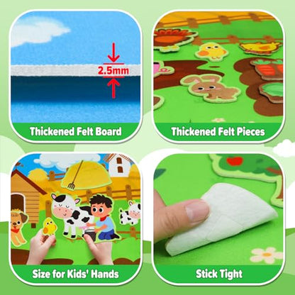 Dr.Rapeti 43x28 inch Felt Story Board Set, 41Pcs Animals Flannel Board