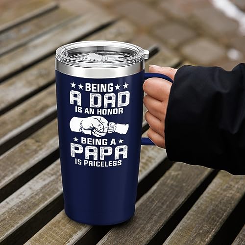 SANDJEST Papa Tumbler with Handle 20oz Coffee Travel Mug Cup Grandfather Gift for Grandpas Grandfathers Grandad Birthday Papa Gifts for Grandpa from Granddaughter Grandson - color: Papa