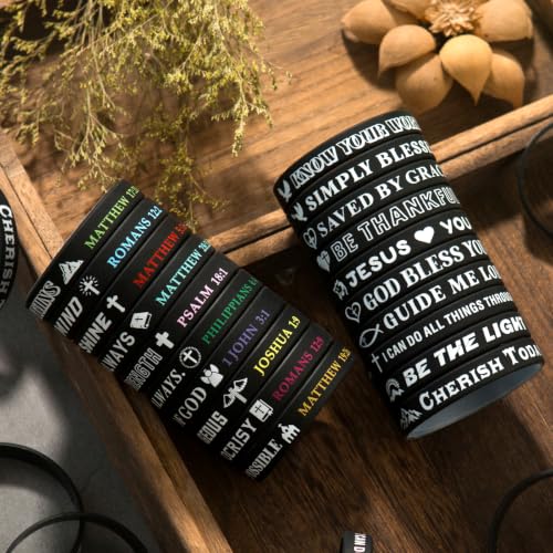 20 Pcs Bible Verse Bracelets Christian Wristbands - color: Black C-20P