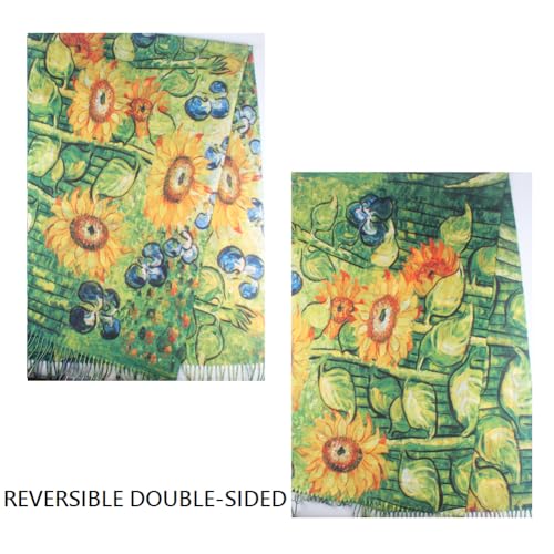 Umjetnost Soft Cashmere Feel Scarf For Women Winter Warm Scarves Large Shawl Wrap Monet Van Gogh Art Print - color: R20 Grenn Yellow