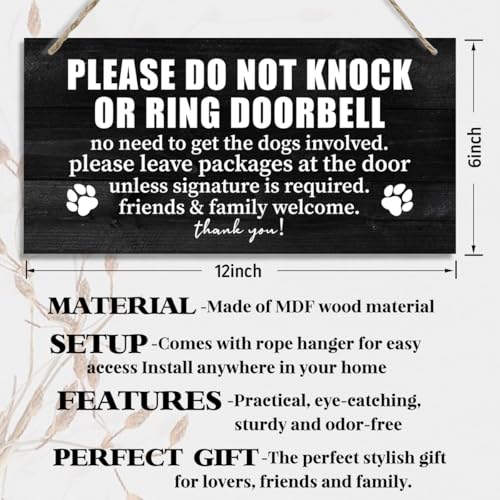 Please Do Not Disturb Wood Door Sign - Do Not Knock or Ring Doorbell, No Need to Get the Dogs Involved - Hanging Printed Wooden Plaque Decor, 12x6 inch (B2) - color: color02