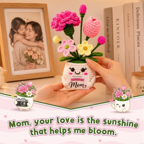 Cute Crochet Flower Gifts for Mom, Remember I Love You Mom Birthday Gifts - color: Mom