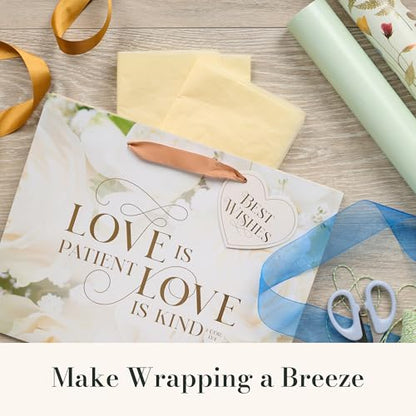 Christian Art Gifts Large Wedding Gift Bag with Tissue Paper - color: Love is Kind/White Rose, style: Large Landscape