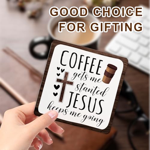 Wooden Christian Plaque Sign With Stand - Spiritual Decor for Coffee Table, Coffee Station or Corner - style: D