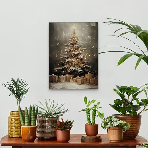 KSDUT Vintage Christmas Tree Canvas Wall Art Decor - Retro Winter Holiday Xmas Artwork Canvas Frame Hanging Prints, Dark Moody Christmas Wall Decor for Home Farmhouse Bedroom Decorations 11"x14" - color: Christmas-26