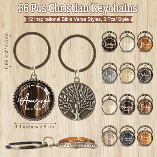 Equsion 36 Pcs Christian Keychain Bulk Mini Bible Keychains, Wood Grain - color: Wood Grain