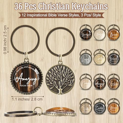 Equsion 36 Pcs Christian Keychain Bulk Mini Bible Keychains, Wood Grain - color: Wood Grain