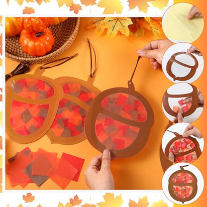 Chiisong 24 Sets Fall Acorn Crafts Kit Fall Paper Acorn Suncatcher Craft - style: Fall Acorn