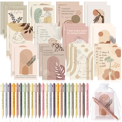 Mooliwe 24 Pcs Affirmation Notebooks Pens Bulk Gifts, Gratitude,Boho - style: Bohemian
