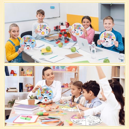 Glenmal 24 Pack 9" Color Your Own When Can I Pray Cardstock Wheels Craft Kits DIY Activity for Learning Creativity Make Your Own Prayer Jesus Coloring Wheel Cards Sunday School DIY Art Activities Gift - style: When Can I Pray