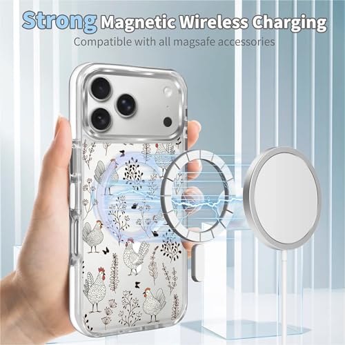 for iPhone 17 Pro/iPhone 18 Pro Case [Compatible with Magsafe],Girls Women Clear Magnetic Case Silicone Shockproof Protective Cover with Pattern Chicken Butterfly Flower - color: Chicken Butterfly Flower, size: iPhone 17 Pro/iPhone 18 Pro