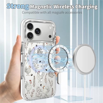 for iPhone 17 Pro Max/iPhone 18 Pro Max Case [Compatible with Magsafe],Girls Women Clear Magnetic Case Silicone Shockproof Protective Cover with Pattern Chicken Butterfly Flower - color: Chicken Butterfly Flower, size: iPhone 17 Pro Max/iPhone 18 Pro Max