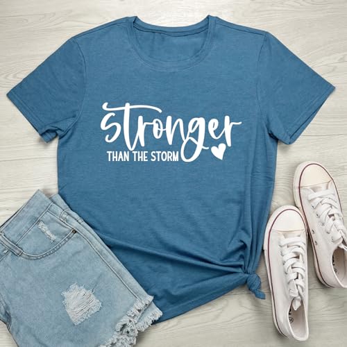 BLACKMYTH Women Cute Graphic Stronger Tee Shirts - color: Heather Indigo, size: X-Large