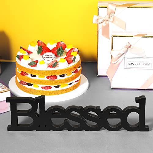 Blulu Blessed Letter Table Sign Wooden Blessed Standing Sign,Black - color: Black