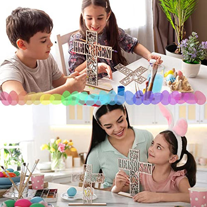 3 Pcs Easter Centerpieces for Table He Is Risen Sign Easter Cross Wooden Decor Religious Tabletop Wall Cross Christian Decorations for Home Easter Rustic Cross Art Easter Table Top Cross, 9.8'', 7.9''