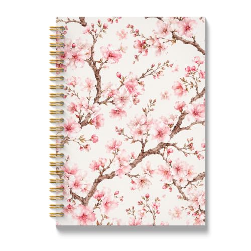 JMICTUB Pink Cherry Blossom Floral Spiral Notebook 5.5x8.3, Japanese Flower Botanical Hardcover Lined Journal - color: Spiral notebook-17