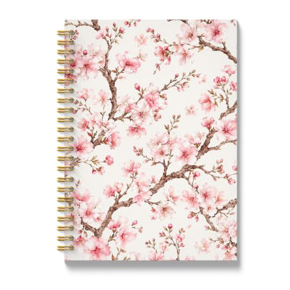 JMICTUB Pink Cherry Blossom Floral Spiral Notebook 5.5x8.3, Japanese Flower Botanical Hardcover Lined Journal - color: Spiral notebook-17