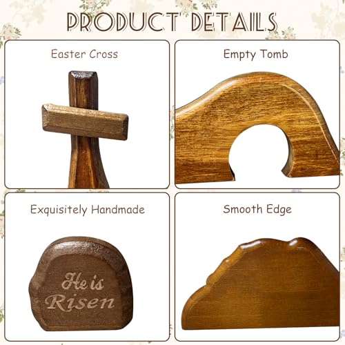 Easter Scene Wooden Decorations - Empty Tomb Resurrection Scene and Cross Decor - Jesus Christian Religious Tomb Signs Tiered Tray Decoration for the Home Table Office - style: Classic