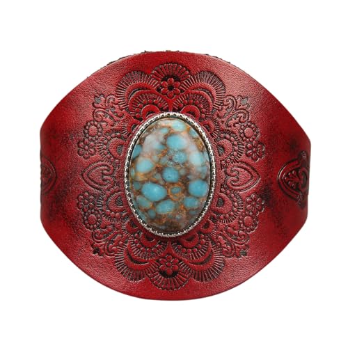 GelConnie Punk Leather Cuff Bracelet Adjustable Straps Wrap Bracelets Arm Armor Cuff Gothic Leather Wristbands for Men, Women - color: MLPB107-Red