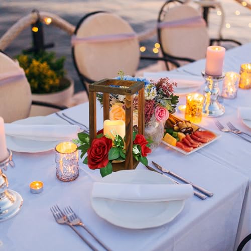Hushee 30 Pcs Wooden Wedding Lantern Centerpiece, Red Rose, Brown - color: Brown and Red, size: 10.6 x 5.5 x 5.5 inches