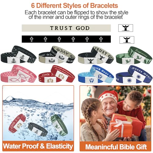8PCS Daily Bible Verse Bracelets, Bible Verse Cross Bracelet with NFC, Inspirational Religious Christian Bracelet Gifts, Elastic String Faith Friendship Jewelry for Teens Men Women - color: 8PCS-Colorful-1