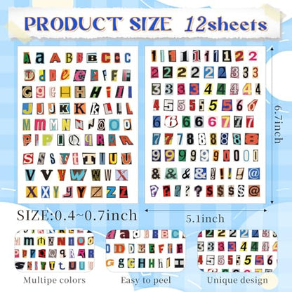 800Pcs Magazine Letter Stickers, Number Alphabet for Journal Scrapbook - color: Letter Stickers