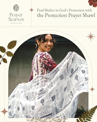 Protection Bible Verse Shawl with Psalm 91 – Vintage Scripture Scarf with 7 Bible Verses, Christian Gift Women - color: Ivory W/ Canvas Bag