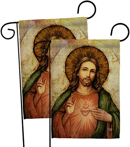 Sacred Heart of Jesus Garden Flag - 2pcs Pack Religious Faith Hope Grace Peace Dove Christian Religion Easter - House Decoration Banner Small Yard Gift Double-Sided Made In USA 13 X 18.5