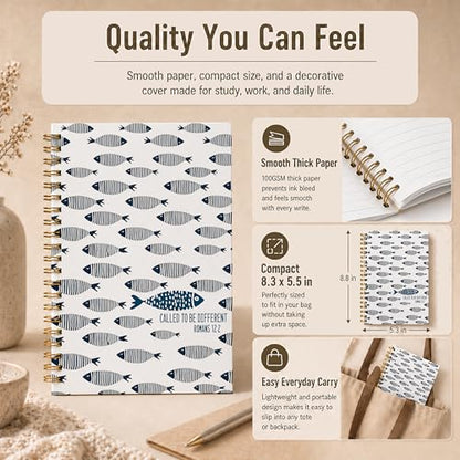 Christian Fish Coastal Beach Spiral Notebook, Romans 12:2 Bible Verse Journal, Christian Gifts for Women Men, Religious Scripture Hardcover Lined Notebook Journal, 5.5x8.3 Inch - color: pattern-17