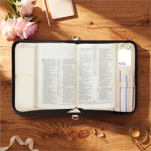 AKONEGE White Bible Cover with Handle & Shoulder Strap for Women Girls - color: White