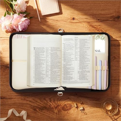 AKONEGE White Bible Cover with Handle & Shoulder Strap for Women Girls - color: White