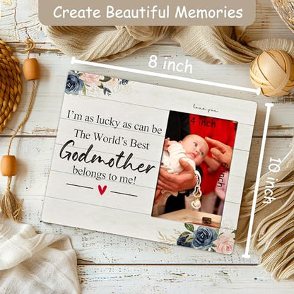 Godmother Gifts 4X6 Picture Photo Frames, I Am As Lucky As Can Be The Best Godmother Belong To Me Wood Photo Frame, Godmother Christmas Mother’S Day Gift Picture Frame for Wall Tabletop Display - color: Godmother