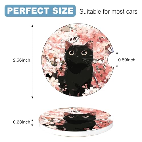 Ceramic Car Cup Holder Coasters Set of 2, 2.56 in Cute Kitten - color: Cute Kitten