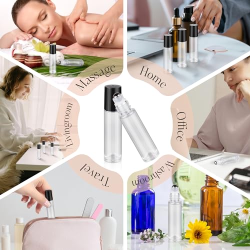 10ml Roller Bottles for Essential Oils, 24Pack Glass Roll on Bottles - color: Clear